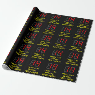14th Birthday: Red Digital Clock Style "14" + Name Wrapping Paper