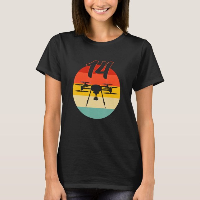 14th Birthday Retro Remote Control Drones With Cam T-Shirt (Front)