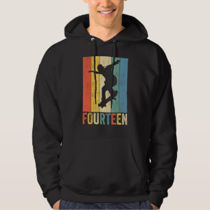 14th Birthday Retro Skateboard Skater Boys Kids 14 Hoodie