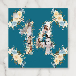 14th Birthday Teal Photo Collage Flower Yellow Favour Tags