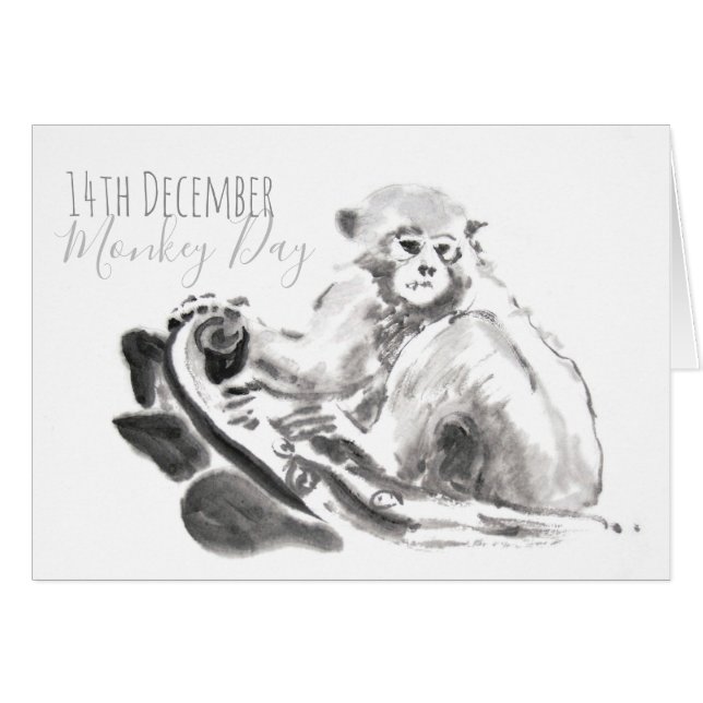 14th December World Monkey Day watercolor Card (Front Horizontal)
