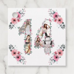 14th Girl Birthday Photo Collage Pink Flower White Favour Tags