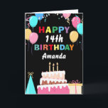 14th Happy Birthday Colourful Balloons Cake Black Card<br><div class="desc">14th Happy Birthday Colourful Balloons Cake Black with personalised name. For further customisation,  please click the "Customise it" button and use our design tool to modify this template.</div>