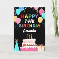 14th Happy Birthday Colourful Balloons Cake Black