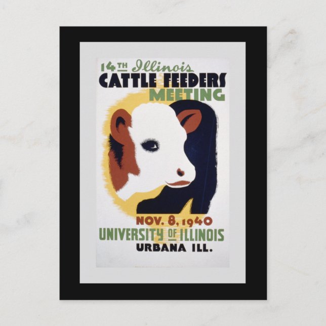 "14th Illinois Cattle Feeders Meeting" WPA Poster Postcard (Front)