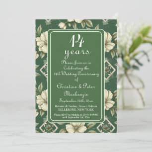 14th Ivory Floral Wedding Anniversary Invitation