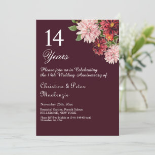14th Ivory Wedding Anniversary Burgundy Floral Invitation
