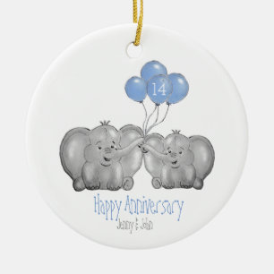 14th ivory wedding anniversary elephant gift ceramic ornament