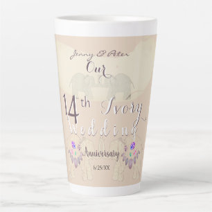 14th Ivory Wedding Anniversary Elephants & Opals   Latte Mug