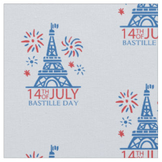 14th July French Bastille Day on Blue Fabric