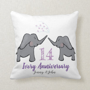 14th purple ivory elephant anniversary cushion