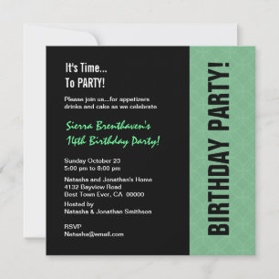 14th Teen Birthday Modern Mint and Black W746 Invitation