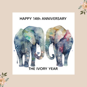 14th wedding anniversary card elephant