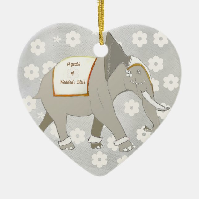 14th Wedding Anniversary Elephant Ceramic Ornament (Front)