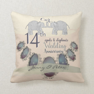 14th Wedding Anniversary Opals & Elephants Cushion