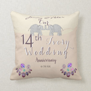 14th Wedding Anniversary Opals & Elephants Ivory T Cushion