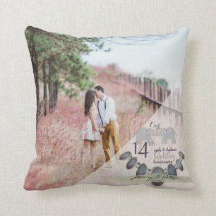 14th Wedding Anniversary Opals & Elephants +Photo Cushion