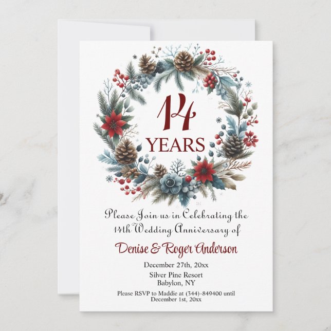 14th Wedding Anniversary Winter Invitation (Front)