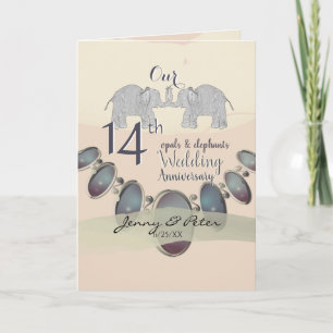 14th Wedding Anniversay Elephants & Opals Blank C Card