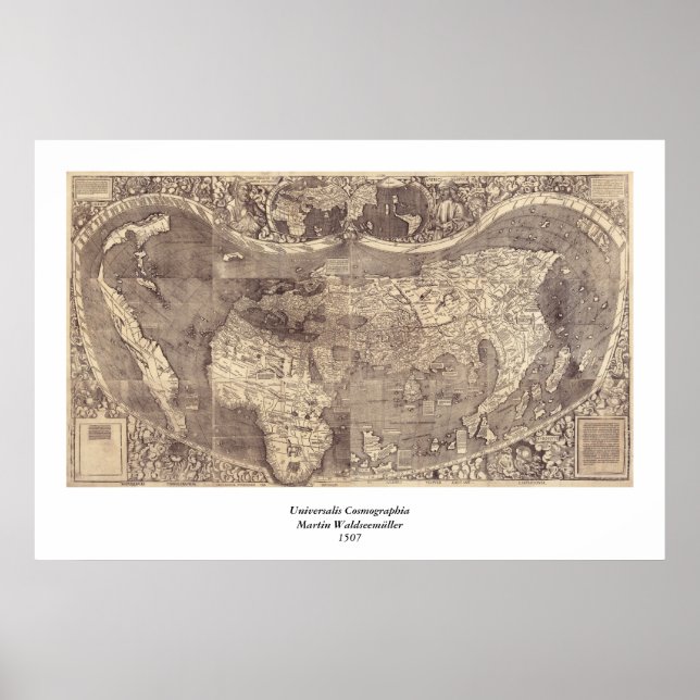 1507 Martin Waldseemuller World Map Poster (Front)