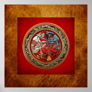 [150] Celtic Treasures - Three Dogs on Gold Poster