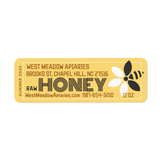 150 Economical Commercial-Style Honey Labels w Bee (Front)
