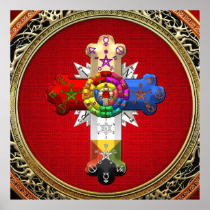 [150] Rosy Cross (Rose Croix) on Red & Gold Poster