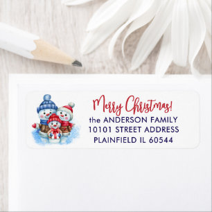 150 Snowman Family Merry Christmas Return Address Label