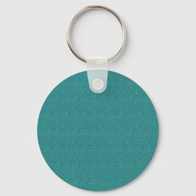 150 TEAL SKETCHY HEARTS BACKGROUNDS TEMPLATE TEXTU KEY RING (Front)