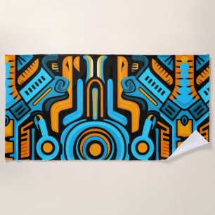 155 blue and orange symmetrical pattern beach towel