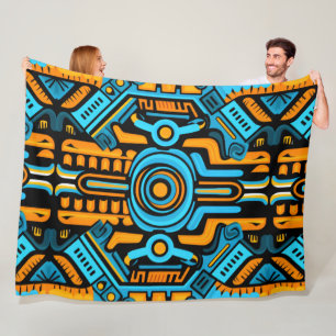 155 blue and orange symmetrical pattern fleece blanket