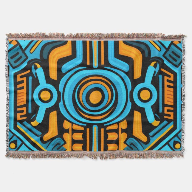 155 blue and orange symmetrical pattern throw blanket (Front)