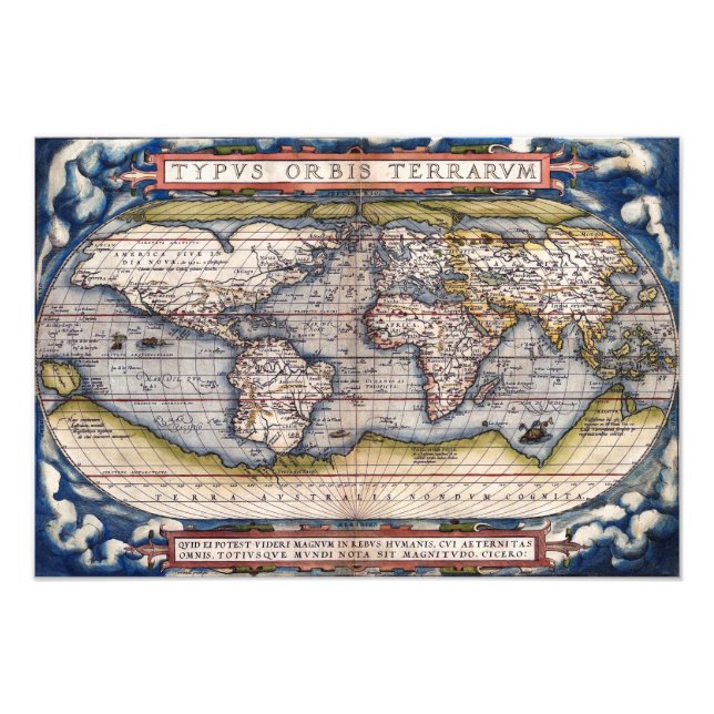 1564 World Map by Ortelius Photo Print (Front)