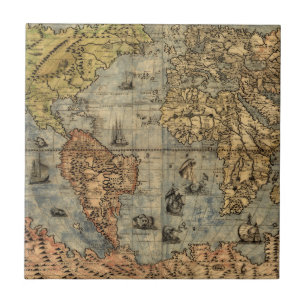 1565 Forlani Antique World Map Vintage Cartography Ceramic Tile