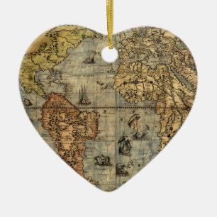 1565 Forlani Antique World Map Vintage Cartography Ceramic Tree Decoration
