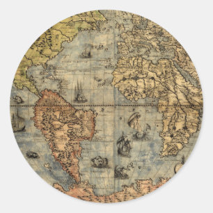 1565 Forlani Antique World Map Vintage Cartography Classic Round Sticker