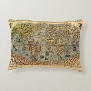 1565 Forlani Antique World Map Vintage Cartography Decorative Cushion