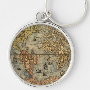 1565 Forlani Antique World Map Vintage Cartography Key Ring