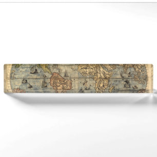 1565 Forlani Antique World Map Vintage Cartography Nameplate