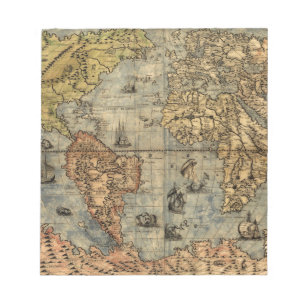 1565 Forlani Antique World Map Vintage Cartography Notepad
