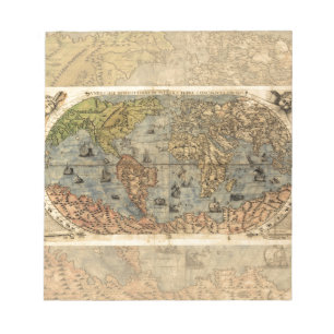 1565 Forlani Antique World Map Vintage Cartography Notepad