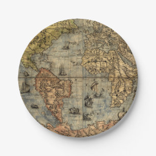 1565 Forlani Antique World Map Vintage Cartography Paper Plate