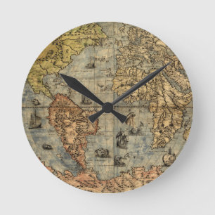 1565 Forlani Antique World Map Vintage Cartography Round Clock