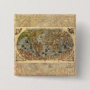 1565 Forlani AntiquevWorld Map Renaissance  15 Cm Square Badge