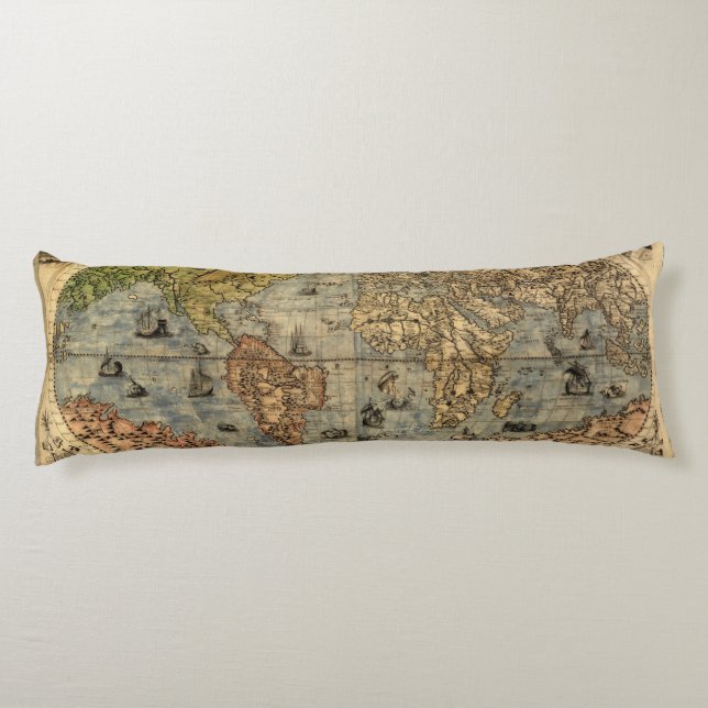 1565 Forlani AntiquevWorld Map Renaissance  Body Cushion (Back)