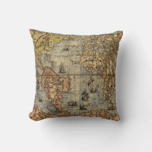 1565 Forlani AntiquevWorld Map Renaissance  Cushion