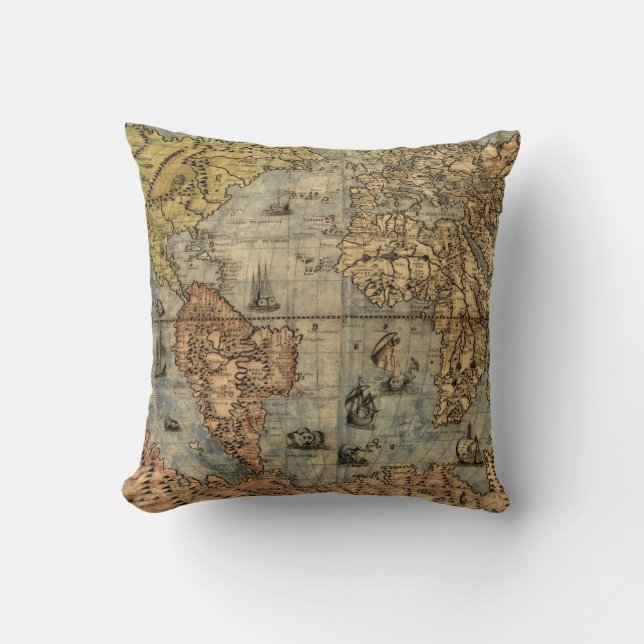 1565 Forlani AntiquevWorld Map Renaissance  Cushion (Front)