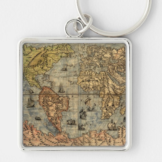 1565 Forlani AntiquevWorld Map Renaissance  Key Ring (Front)
