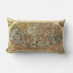 1565 Forlani AntiquevWorld Map Renaissance  Lumbar Cushion