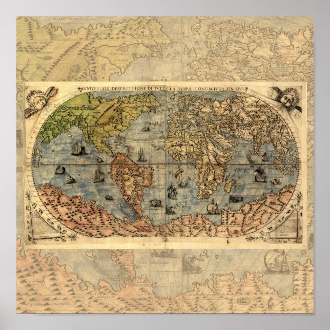 1565 Forlani AntiquevWorld Map Renaissance  Poster (Front)
